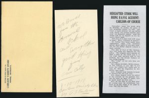 Sealed Envelope - Carlson Variety Store “Return in 5 days to Carlson Variety Store Bemidji, Minnesota.” Handwritten Note On Back “We boost for the Normal School and every other good thing for our city.” 8-10-1918, Carlson Variety Store, A.T. Carlson