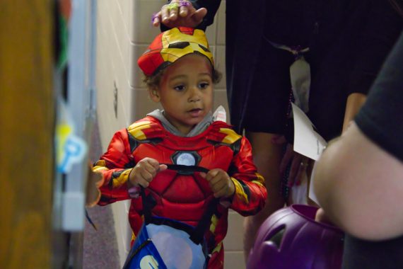 Young trick-or-treater in Oak Hall