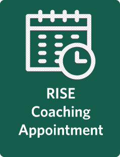 Graphic button for scheduling a RISE coaching appointment.