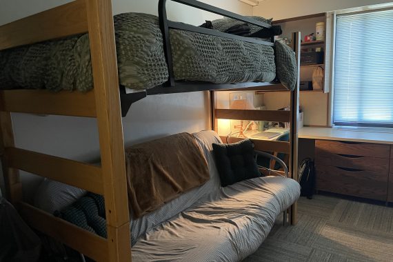 Tamarack double room with a lofted bed and futon underneath the loft.