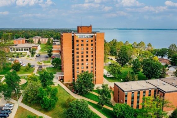 Aerial view of Linden, Tamarack, Walnut, and Oak Halls